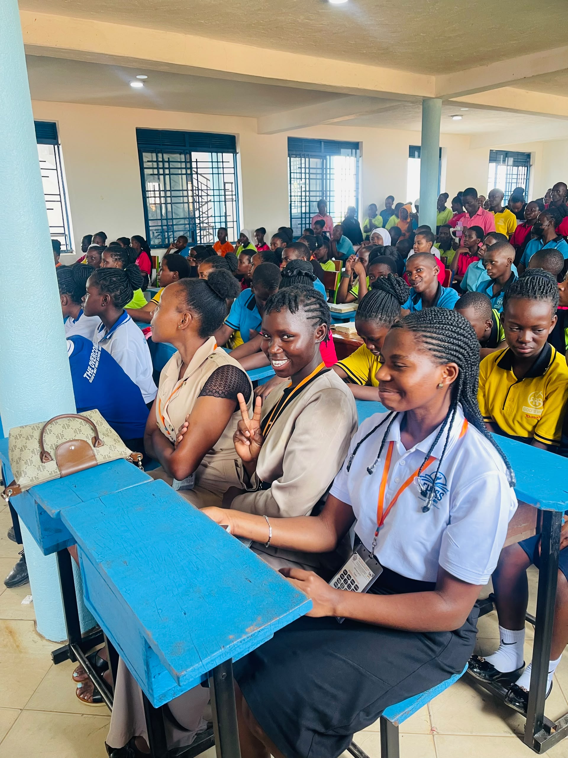 Students and fellowship members gathered in a classroom